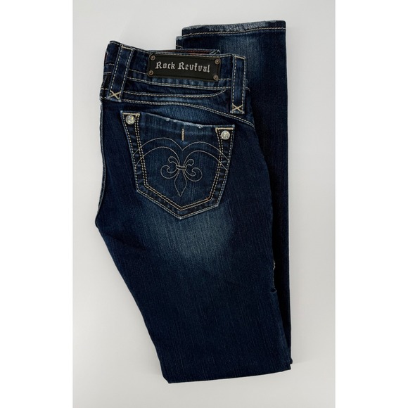 Rock Revival Denim - Rock Revival Jeans Womens 27 Blue Adele Skinny Dark Wash Embroidered Denim Pants